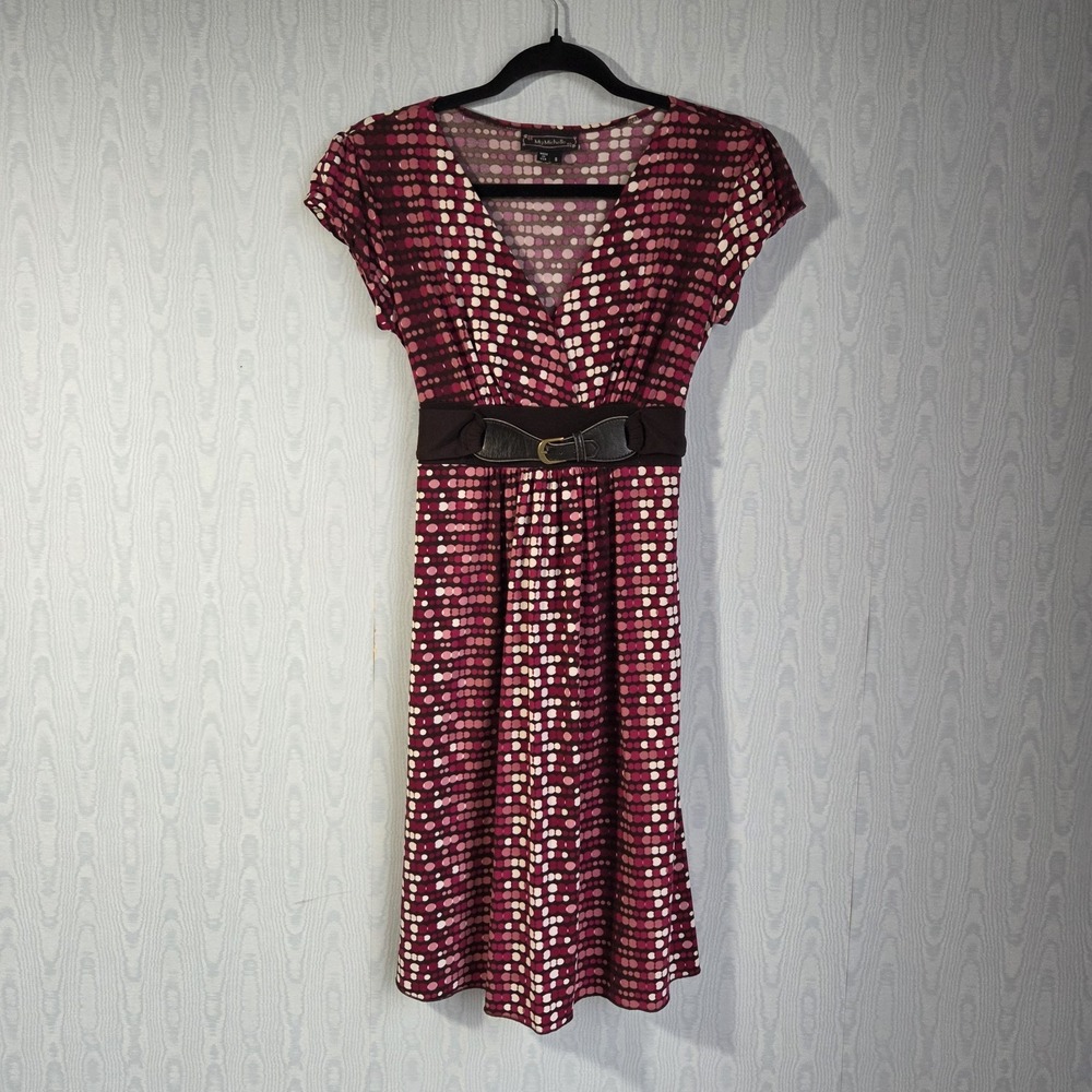 Vtg My Michelle Womens S Babydoll Midi Dress Tie Back Y2K Preppy Feminine Belted